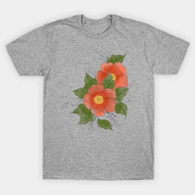 Floral arrangement in watercolor orange, red, yellow and green T-Shirt by AnabellaCor94